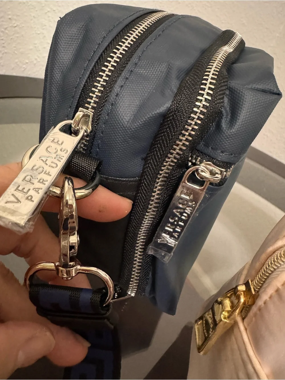 Versace Navy and Blush Pink Cosmetic Pouch Duo